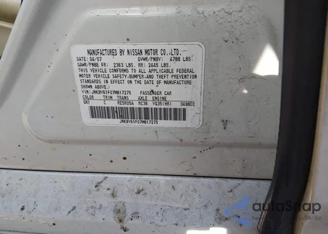 2007 Infiniti G35X from USA, damaged, VIN JNKBV61F07M817275